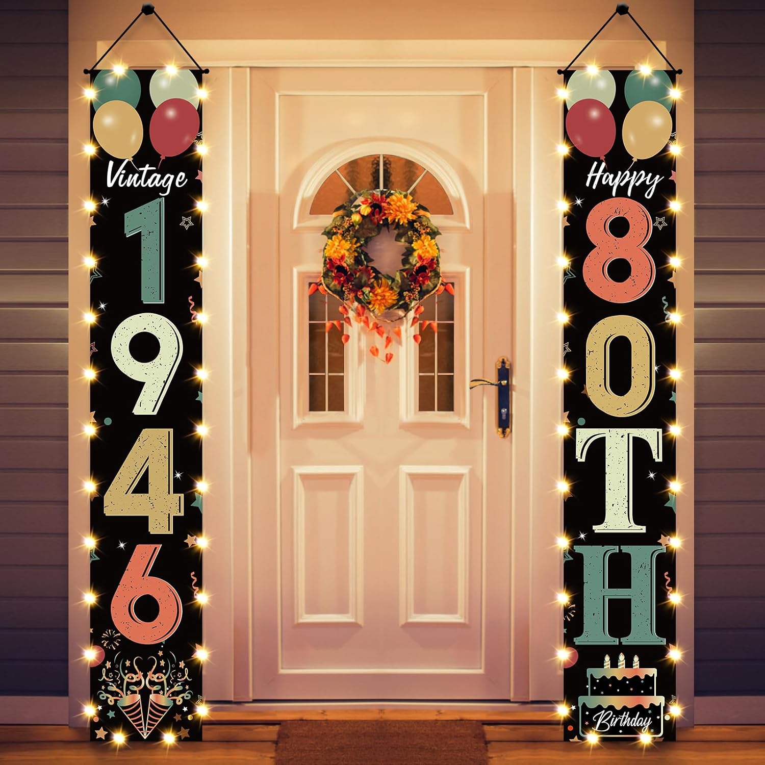 50th Birthday Door Banner Lighted Decorations for Men Women, Black Colorful Vintage 1976 50th Birthday Decorations Party Banners with LED Light, 50 Years Old Birthday Party Supplies for Indoor Outdoor Decor