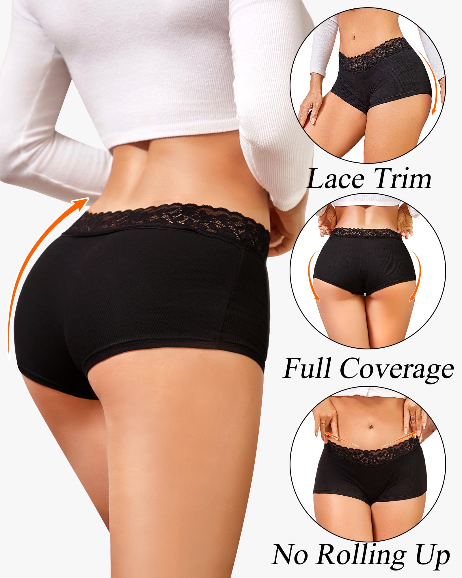 FINETOO Biancheria intima in cotone per donna ragazzo pantaloncini boxer in pizzo morbido copertura completa mutandine da donna 5 pezzi S-XXL