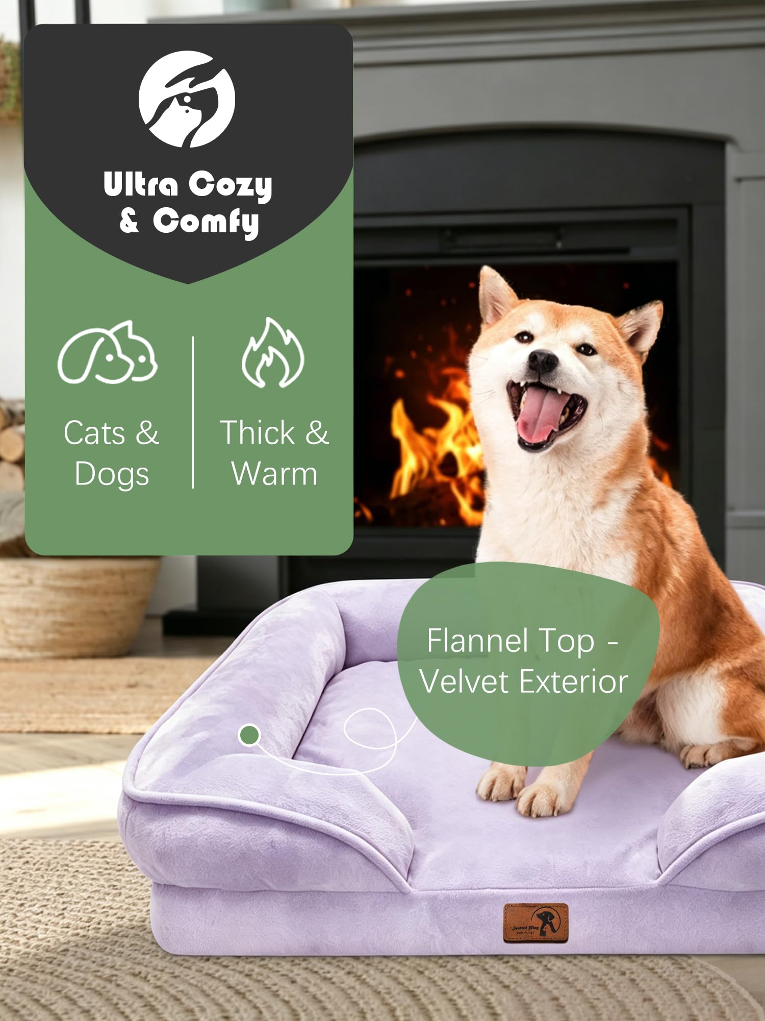 Spotted Play Orthopedic Dog Bed with Sides - Sofa Beds for Medium Dogs, Supportive Foam Pet Couch Bed with Washable Removable Cover, Waterproof Lining and Non-Slip Bottom, Purple - M view 2