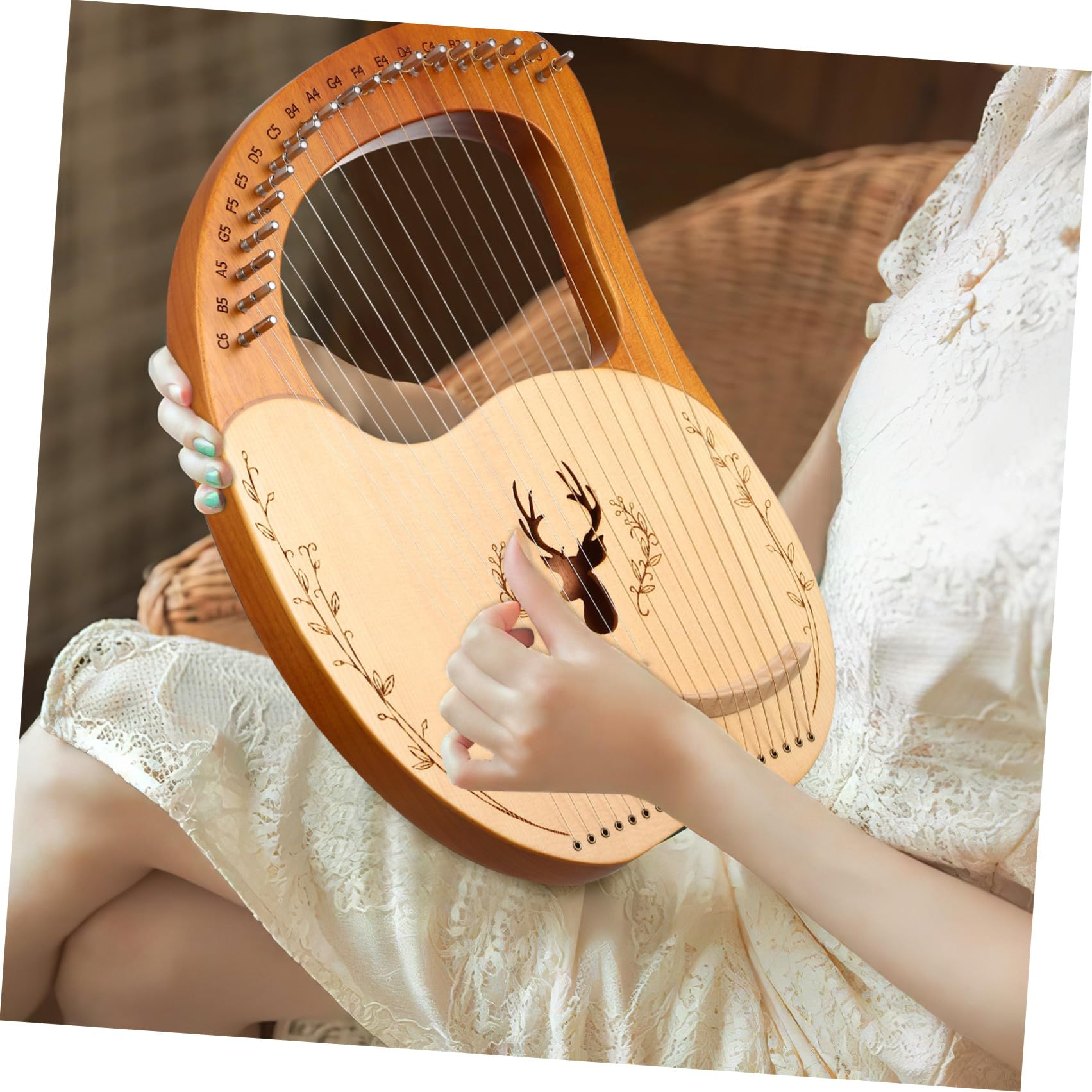 Homoyoyo Set di Arpa Lira in Legno con 19 Corde e Borsa Nera, Strumento Musicale per Principianti con Chiave di Accordatura e Design a Bordo Arrotondato