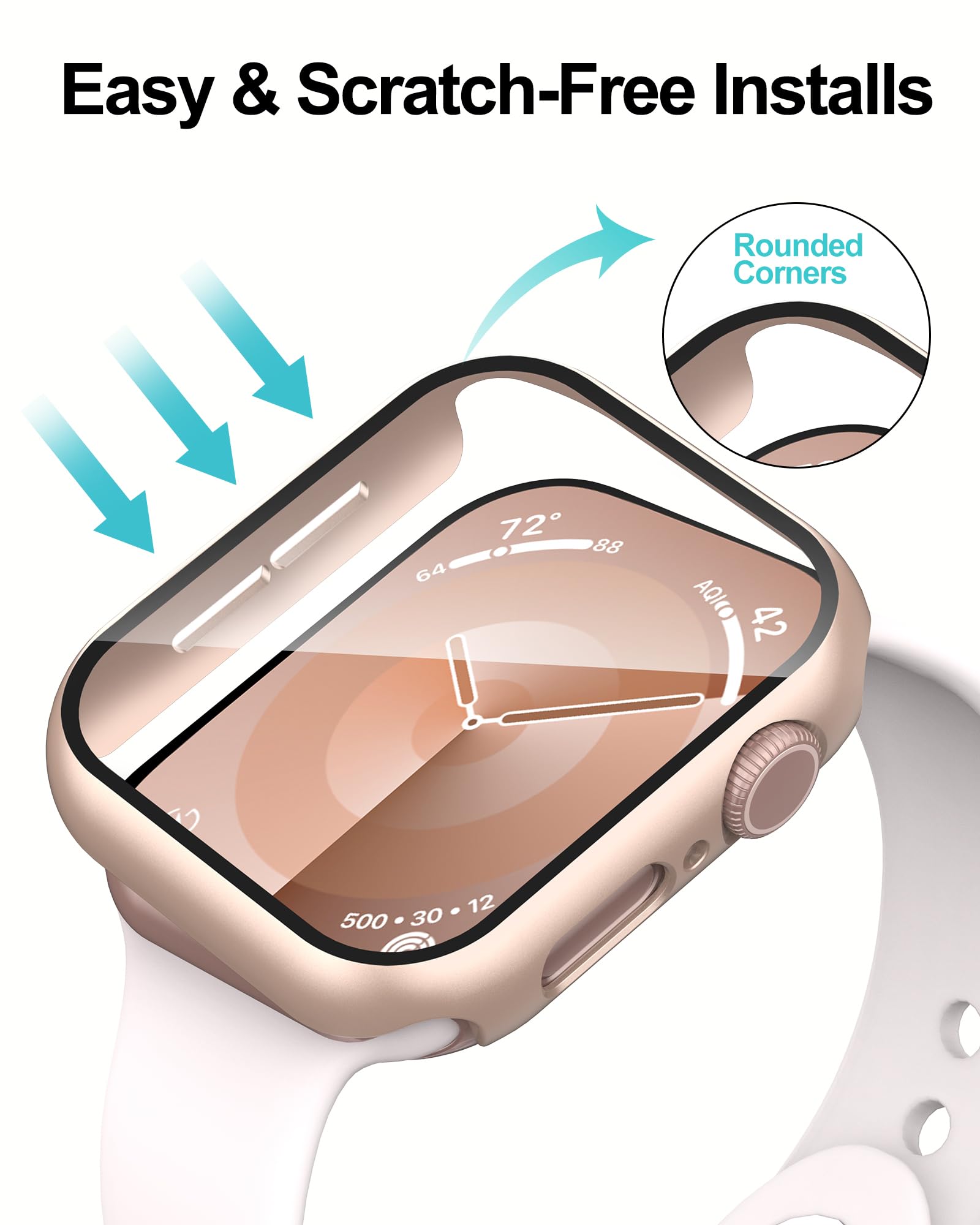 Smiling Pack Hülle kompatibel mit Apple Watch SE 2/SE Serie 6/5/4 40 mm mit gehärtetem Glas Displayschutzfolie, harte PC-Hülle, insgesamt Schutzhülle, 1 Roségold + 1 Transparent