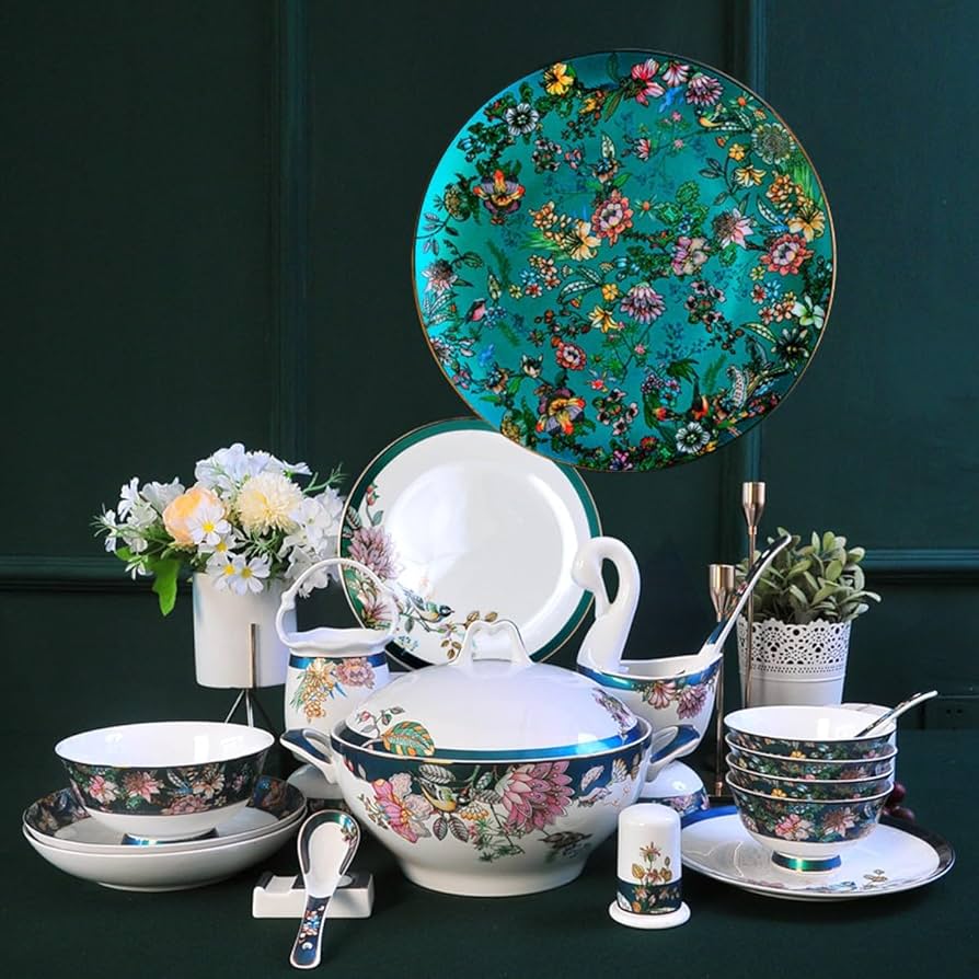 Amazon.com | Luxury Blue Flower Bone China Dinnerware Set 70