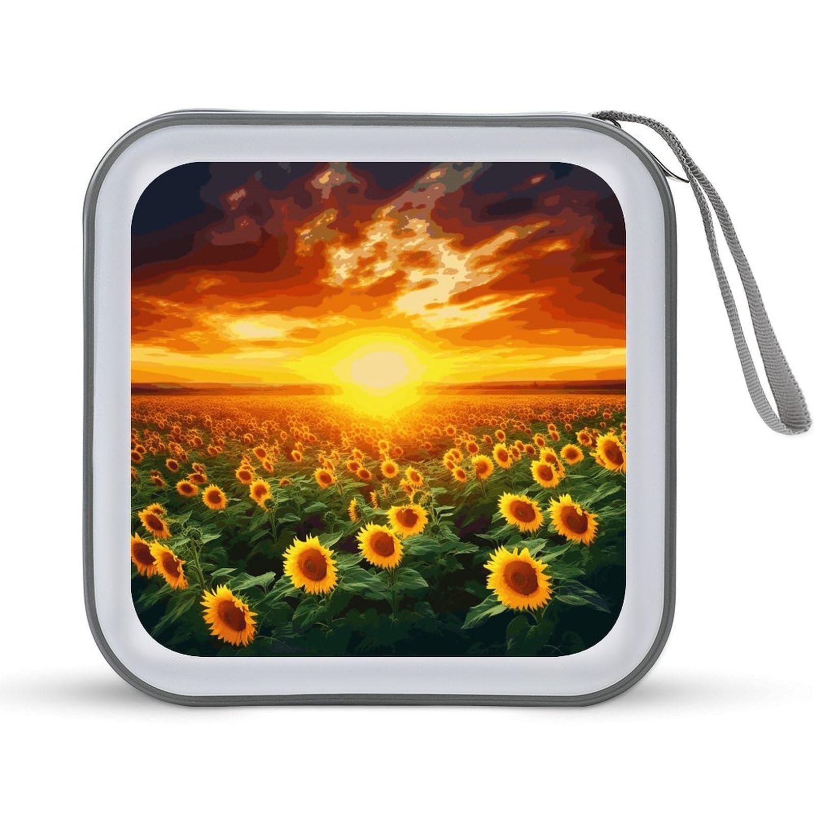 JTREHY Dreamlike Sunset Of A Sunflower Field CD Case 40 Capacity Case Zipper CD Collection Bag with Handles Cover DVD Storage Hard Plastic DVD Disc Cases Storage Binder for Car Home Office Travel