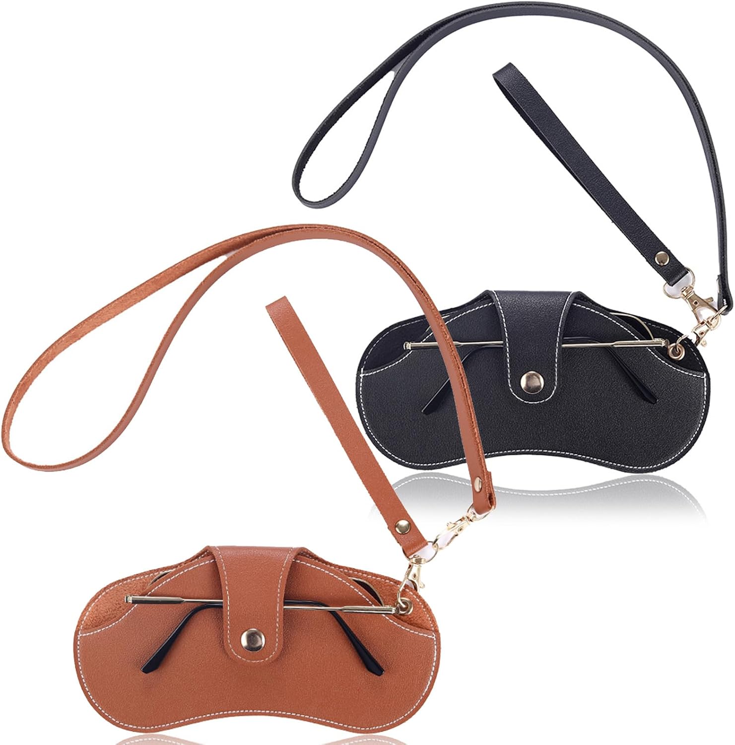 2 Pcs Leather Sunglasses Bag Glasses Storage Case Portable Eyeglass Case for Travel, Eyeglasses Pouch Bag Fashion Eyewear Case Holder for Daily Use Office Travel