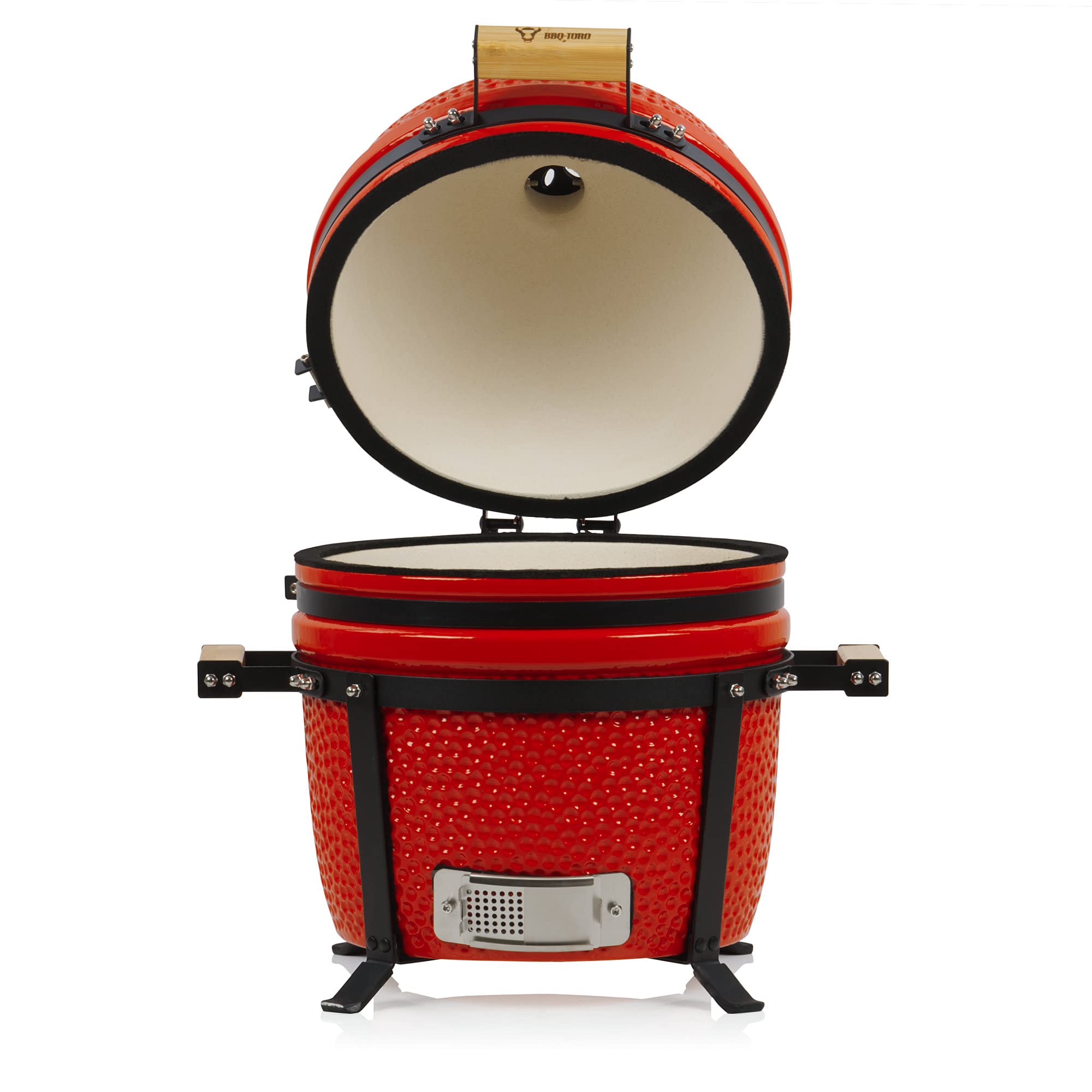 BBQ-Toro Kamado Grill Holzkohlegrill Shiro Ø 39 cm | Rot | Mini Holzkohlegrill mit Thermometer & Holzgriffen | Keramikgrill rund | Ceramic Grill Ei, Smoker, BBQ Grillofen, Kamado BBQ
