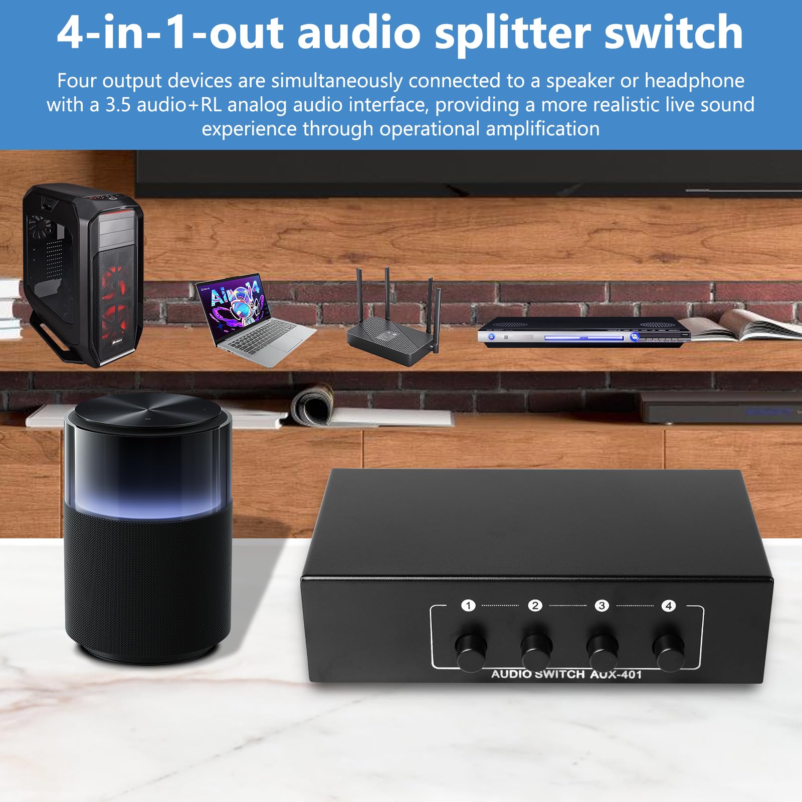 Audio-schakelaar, audioschakelaar, 8-in-1 uit, audio switch 3,5 mm Aux RCA L/R, bidirectionele audioschakelaar, audio-selectiebox, video audio splitter voor hoofdtelefoon, telefoon, luidspreker Audio-schakelaar, audioschakelaar, 8-in-1 uit, audio switch 3,5 mm Aux RCA L/R, bidirectionele audioschakelaar, audio-selectiebox, video audio splitter voor hoofdtelefoon, telefoon, luidspreker