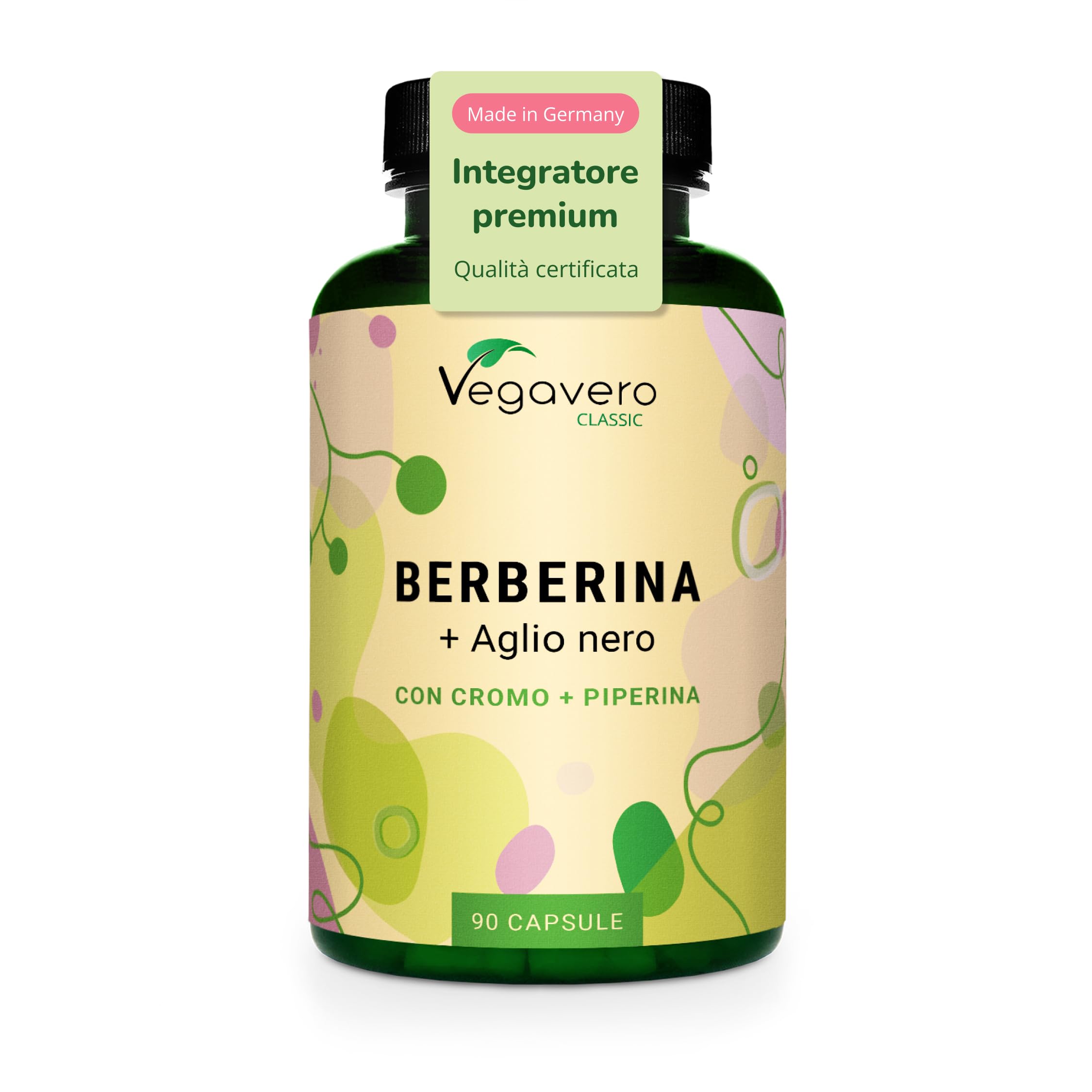Berberina 1.000 mg | con Cromo, Pepe Nero e Aglio Nero | Berberine Pura e Naturale 97% da Berberis aristata | Vegan e Senza Additivi | Vegavero®
