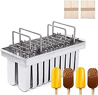 Vista 1 de 20 moldes de paletas congeladas, con tapa, capacidad de una sola taza, 3.95 oz, con 100 palitos de paleta, cabeza redonda de acero inoxidable