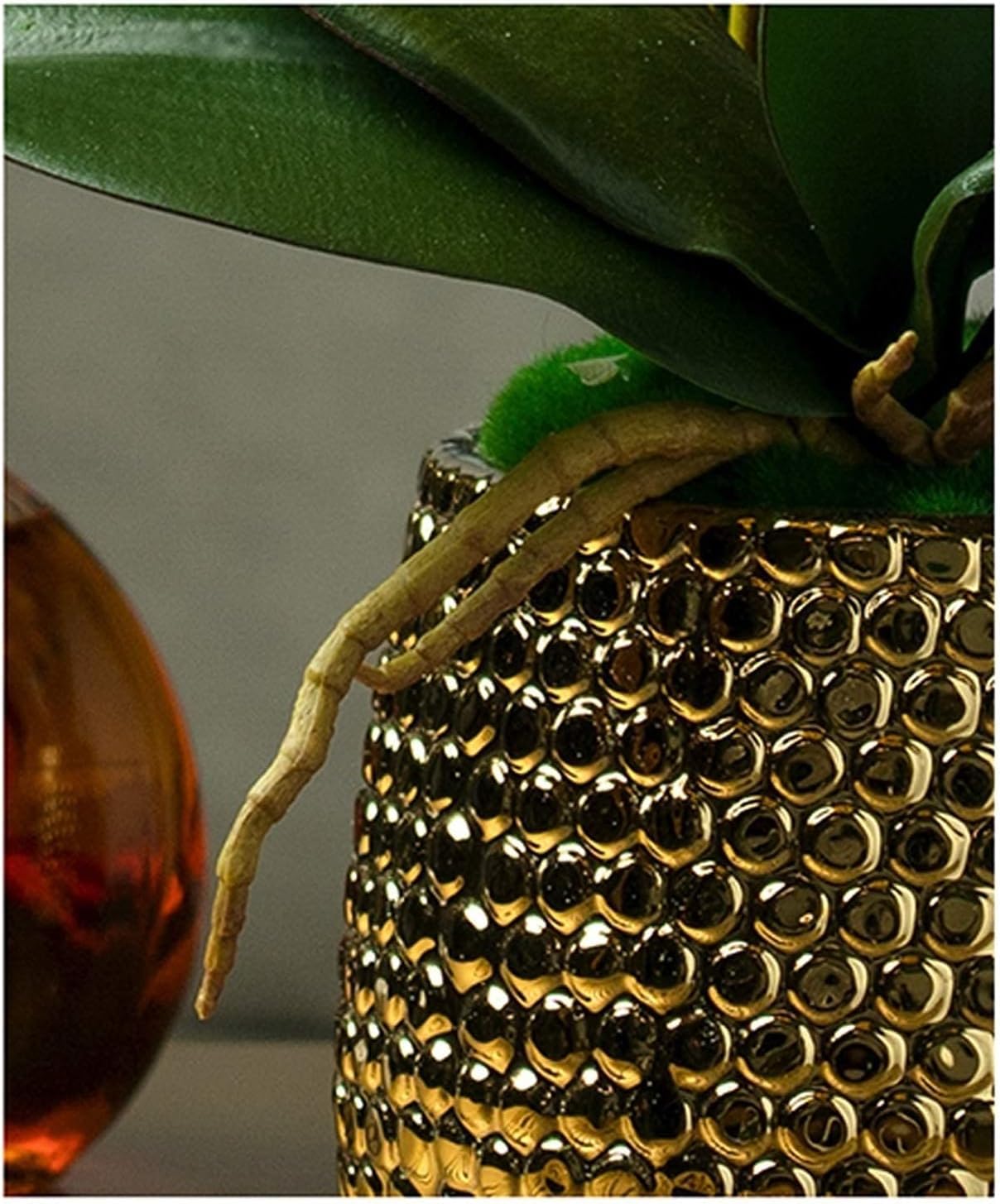 SDdPulse Orchidea artificiale con vaso in ceramica, orchidee finte, 54 cm, fiori artificiali Phalaenopsis in poliuretano, orchidea artificiale per la casa, molto naturale, giallo