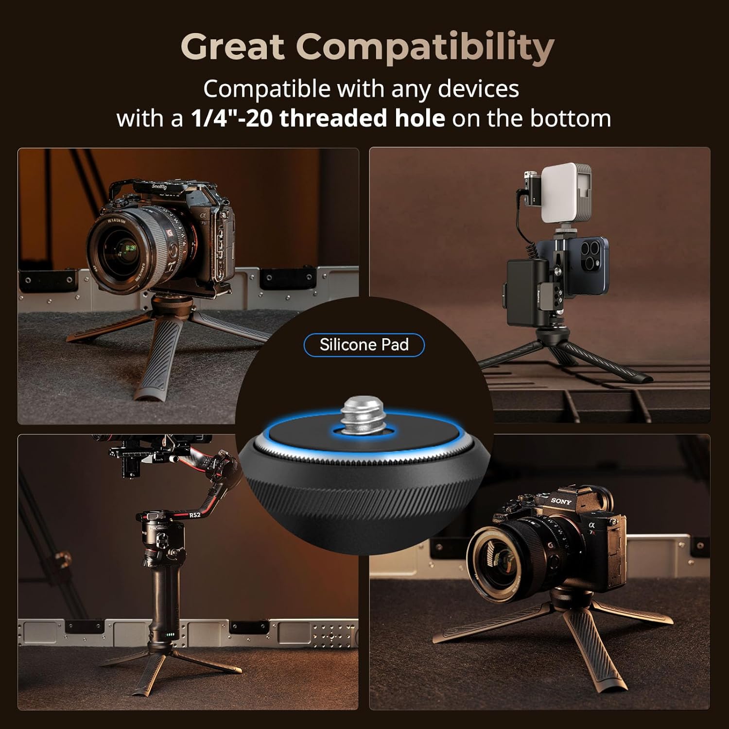 SmallRig Mini Quick Release Tripod compatibility with various devices