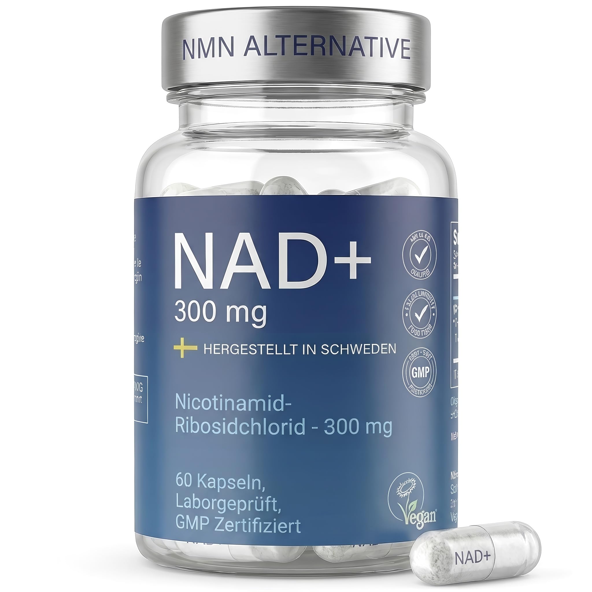 NAD+ Nicotinamid-Ribosid Kapseln, Hochreines NR Supplement, Vegan & Laborgeprüft, Hergestellt in Schweden — 300 mg, 60 Kapseln NOOP