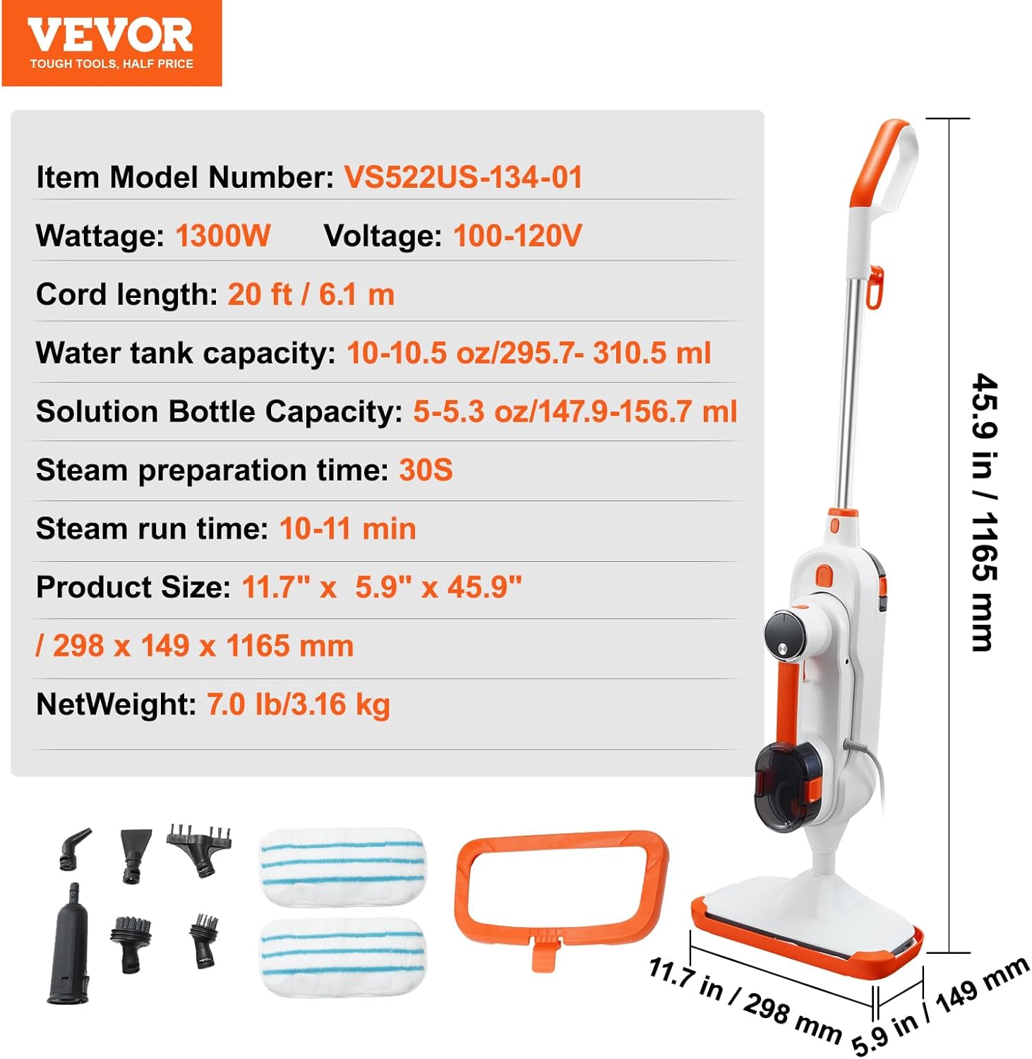All components of the VEVOR Steam Mop laid out on a floor.
