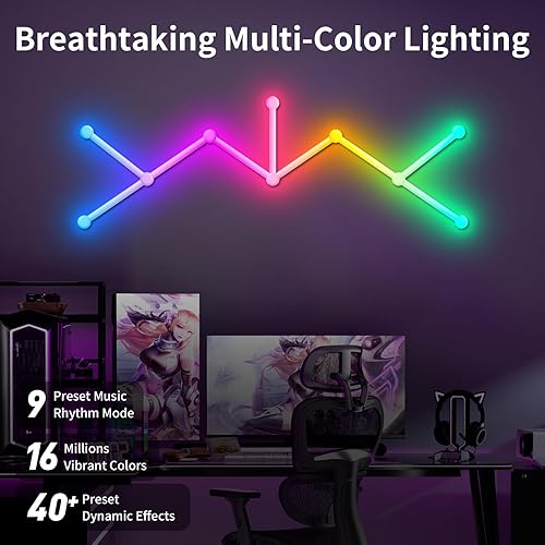 Miniatura 2 de Luz de pared RGB, luces LED de empalme de geometría para juegos, luces modulares retroiluminadas con Wi-Fi que cambian de color, luces de decoración