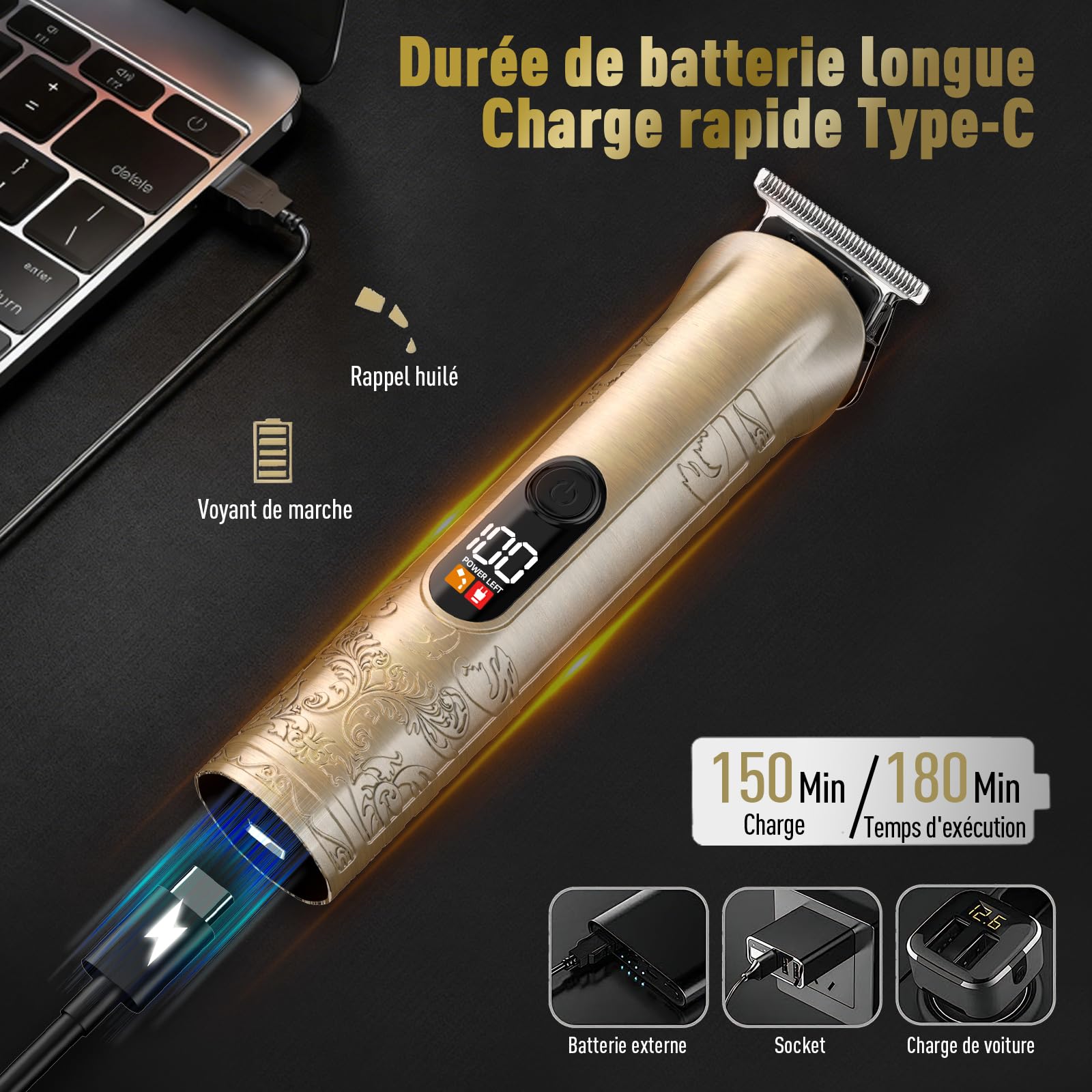 Tondeuse Cheveux Hommes, Kit Professionnel 17-en-1 avec Tondeuse Barbe Homme et Écran LCD ainsi que Tondeuse Finition Zero Gapped Rechargeable USB-C pour un Soin du Corps Complet Homme