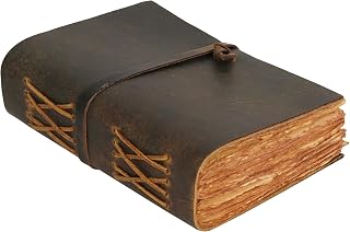 LEATHER VILLAGE - Vintage Leather Bound Journal for Men & Women - 8"X6"(A5) | Rustic Brown | 200 Deckle Edges Watercolor Paper - Book of Shadows, Writing Notebook, Sketchbook, Planner, Spell book