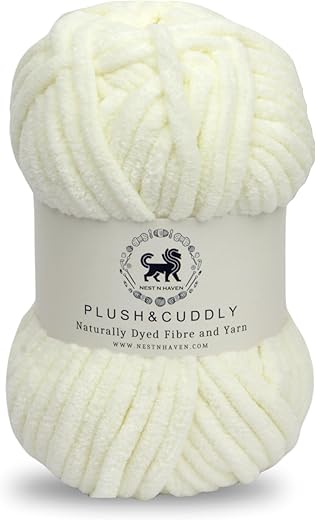 NESTNHAVEN, Wool, Plush & Cuddly, Chenille Yarn Supersoft Hand Knitting Wool Ball, (1 Ball/100 Gram Each) Ball Suitable for Craft, Babywear, Baby Blankets, 5 Bulky, Shade no - NNHB0031 (Off White)