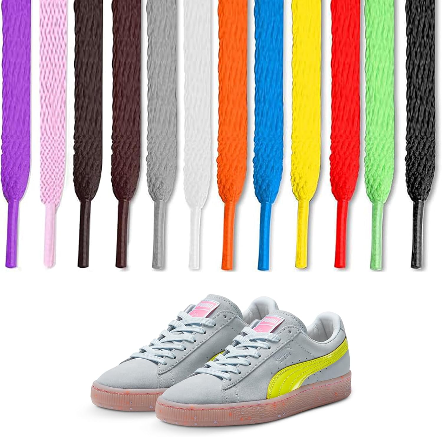 12 Pairs Flat Colored Shoelaces,Colored Flat Shoe Laces,Athletic Shoe