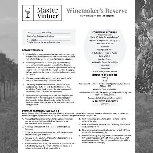 Miniatura 2 de Master Vintner kit para elaboración de vinos de reserva, recetas para elaborar vinos. Ingredientes para preparar 6 galones de vino casero