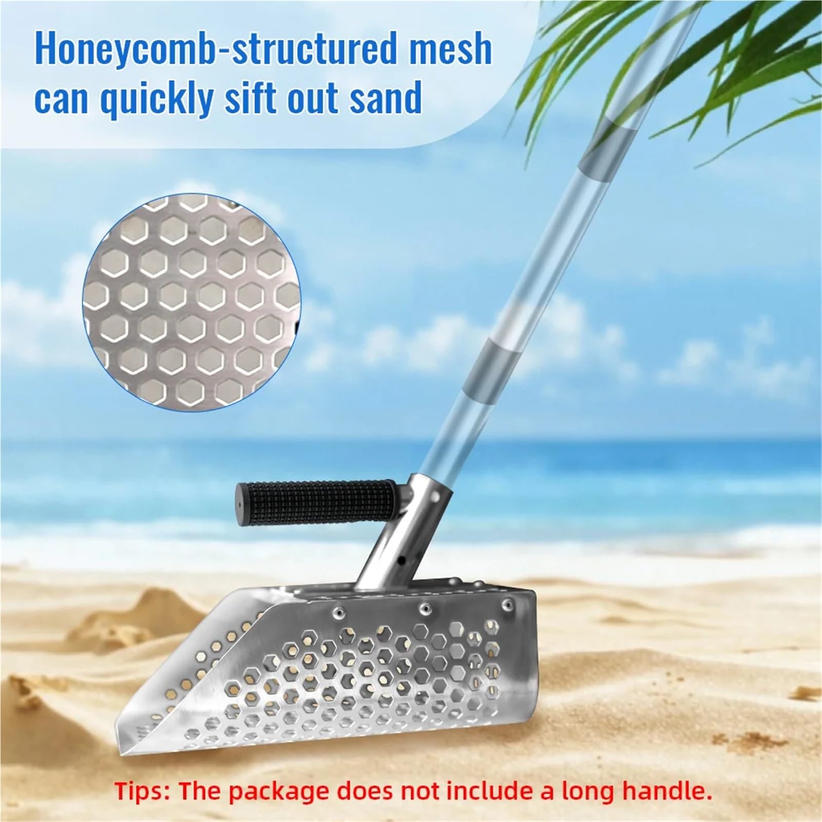 Rastrillo per pulci di sabbia Pala da spiaggia portatile for sabbia, pala, metal detector, palette for , for la ricerca di tesori(Silver)