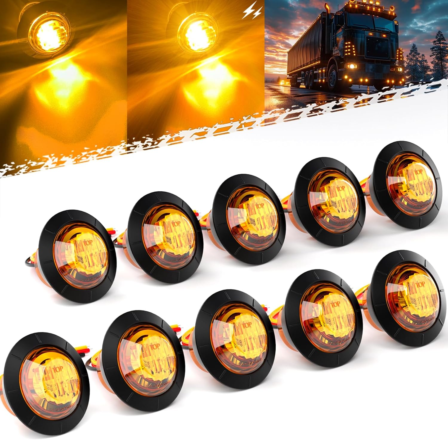 BJZ 3/4" Strobe+Marker Lights Dual Function Amber Trailer LED Side Clearance Tail Bumper Griller Flash Lights 12V Turn Signal Warning Indicator Waterproof Light for Trailer Truck Van RV ATV Bus, 10Pcs