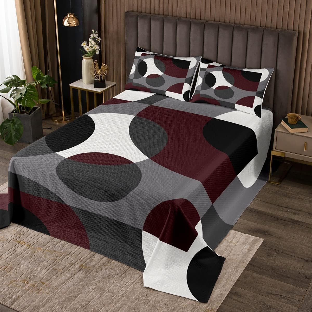 Erosebridal Vintage Ombre Art Quilted Abstract Retro Flowers Coverlet Set,Graffiti Bedspread Geometric Square Rectangle Quilt Set King,Pastiche Contemporary Floral Patchwork Room Decor,Purple Grey