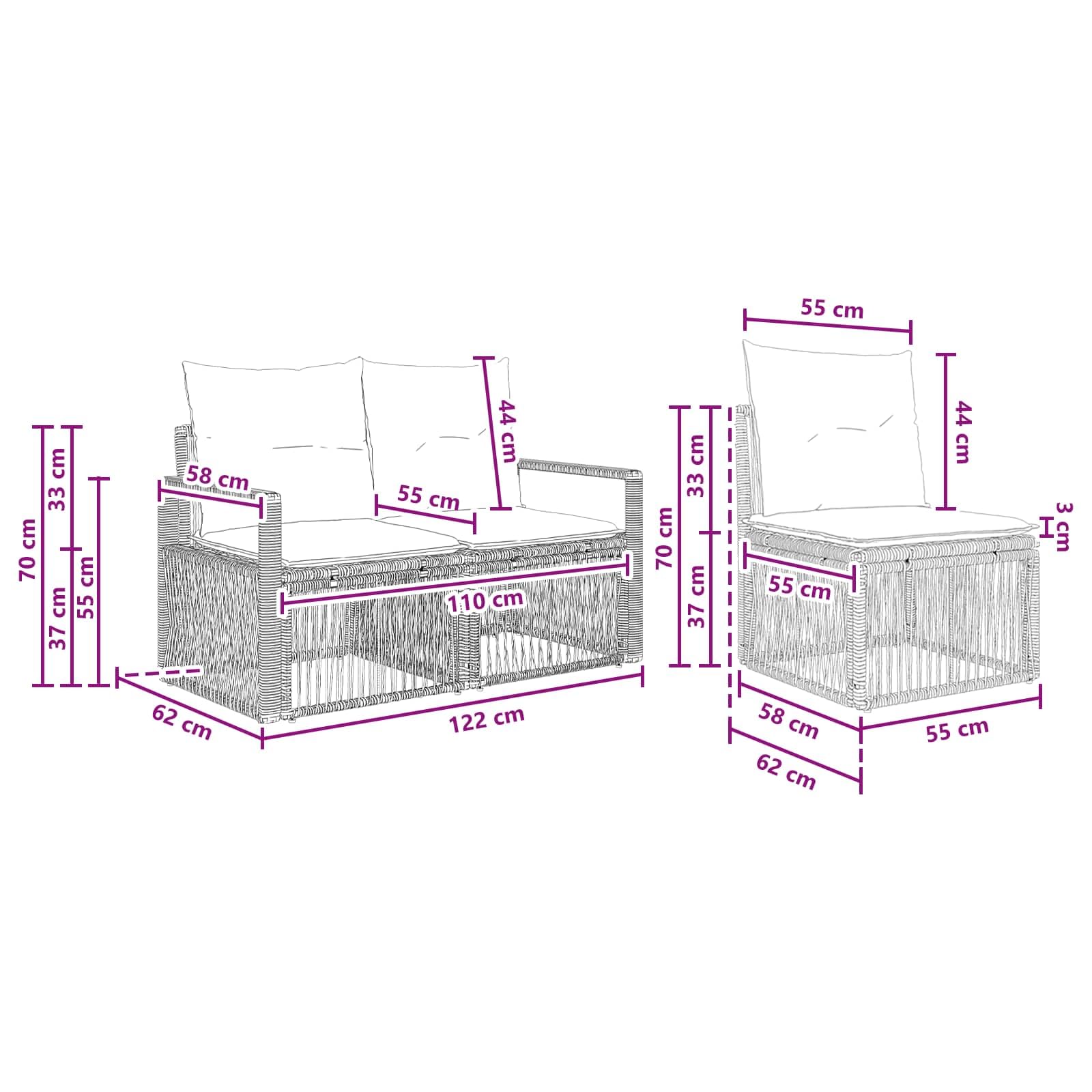 Ensemble de canapé de Jardin 4 Places Beige en polyrotin avec Cadre Acier Enduit de Poudre, Coussins Polyester Amovibles pour terrasse Patio détente