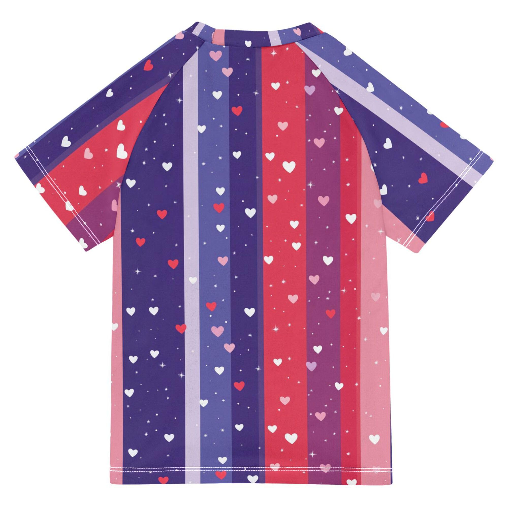 Purple Hearts Stripes Kids Bathing Suits Girls UV Protection Swimwear Beach Tops 3T