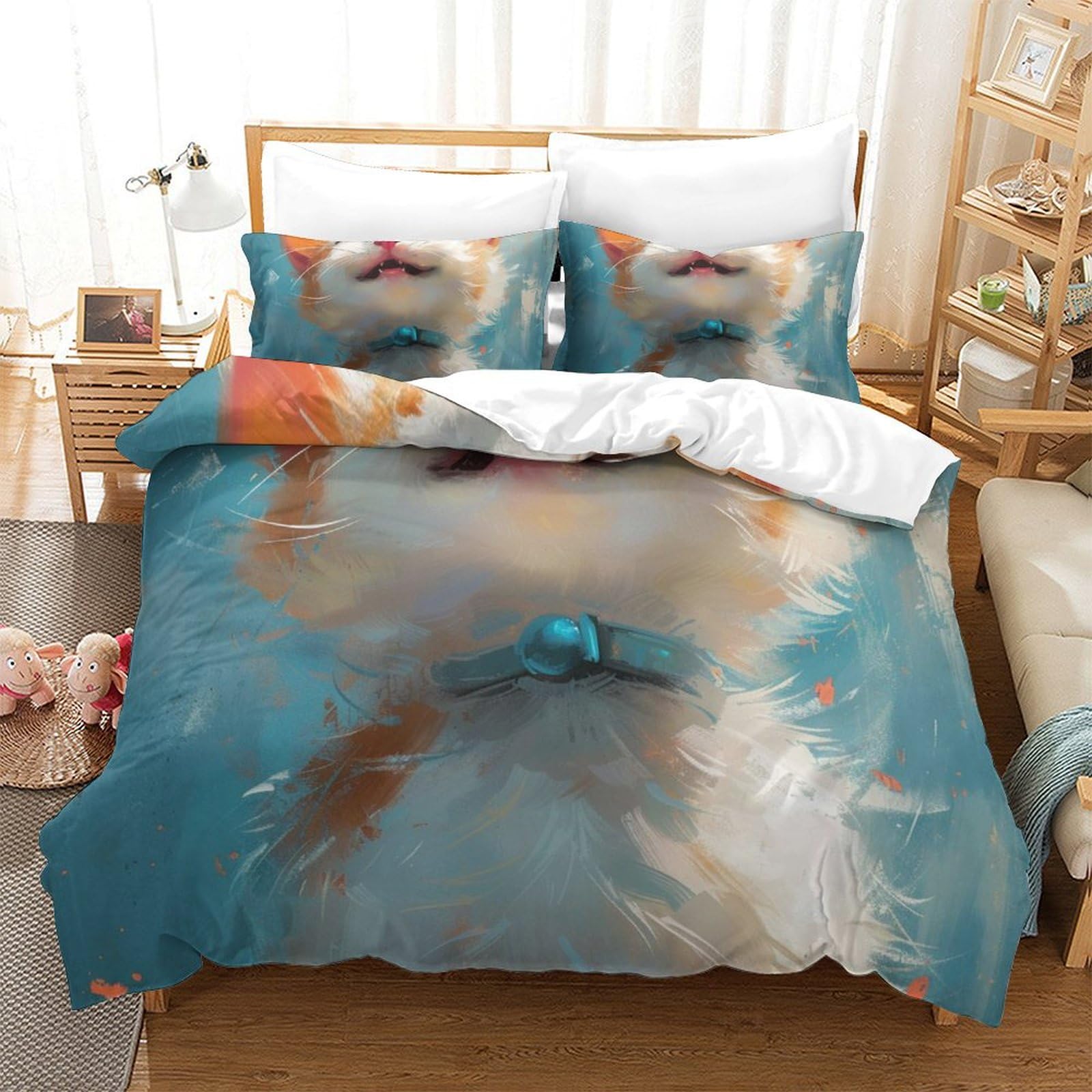 Housse de couette chat 3D grand confort en tissu hypoallergénique et finitions haut de gamme