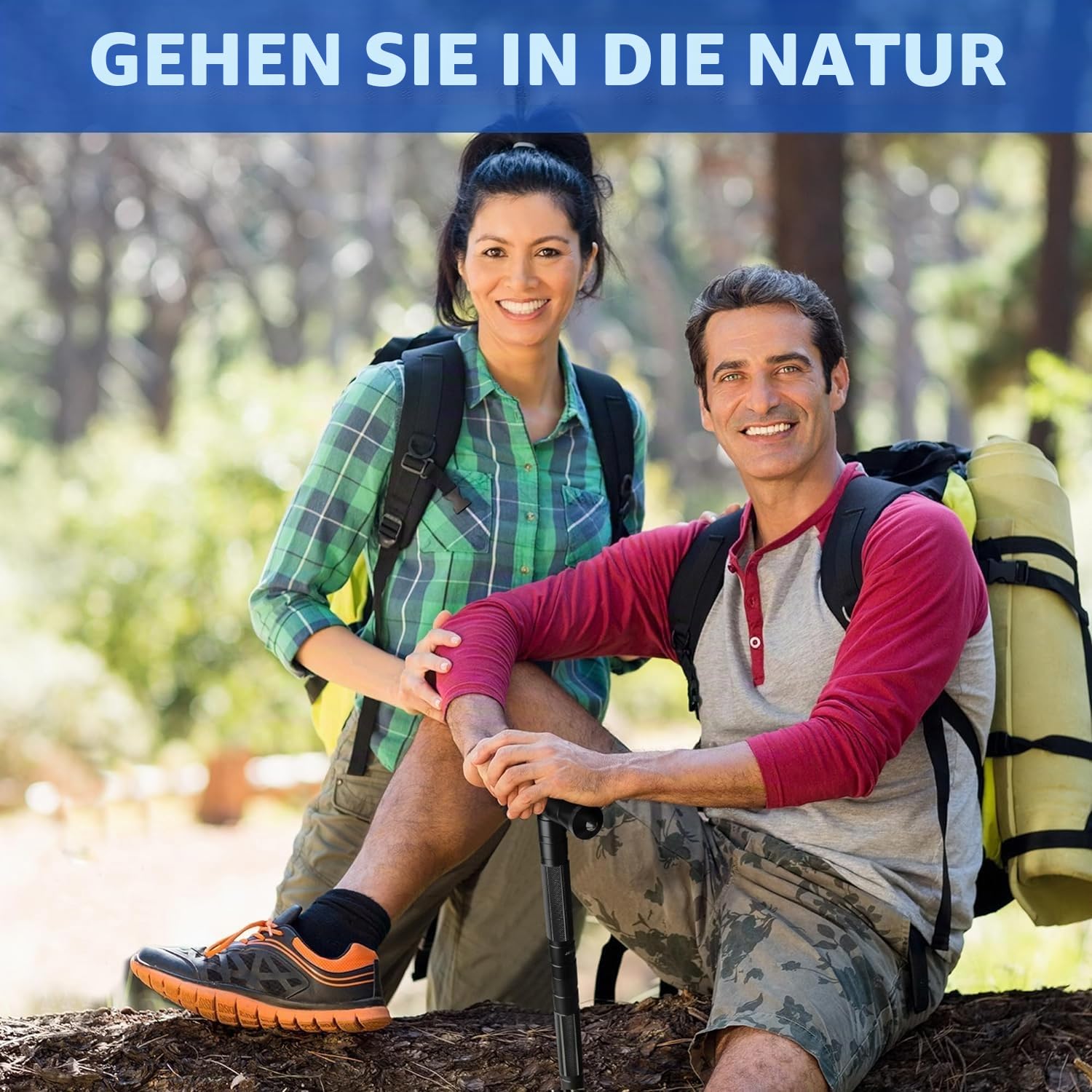 aiGear Wanderstöcke 5 Rohres Schwarz Aluminium rutschfest und Stoßfest | Trekking Stöcke, Walkingstöcke Multifunktionale Bergsteiger Ausrüstung, für Outdoor Wandern Camping Geschenke