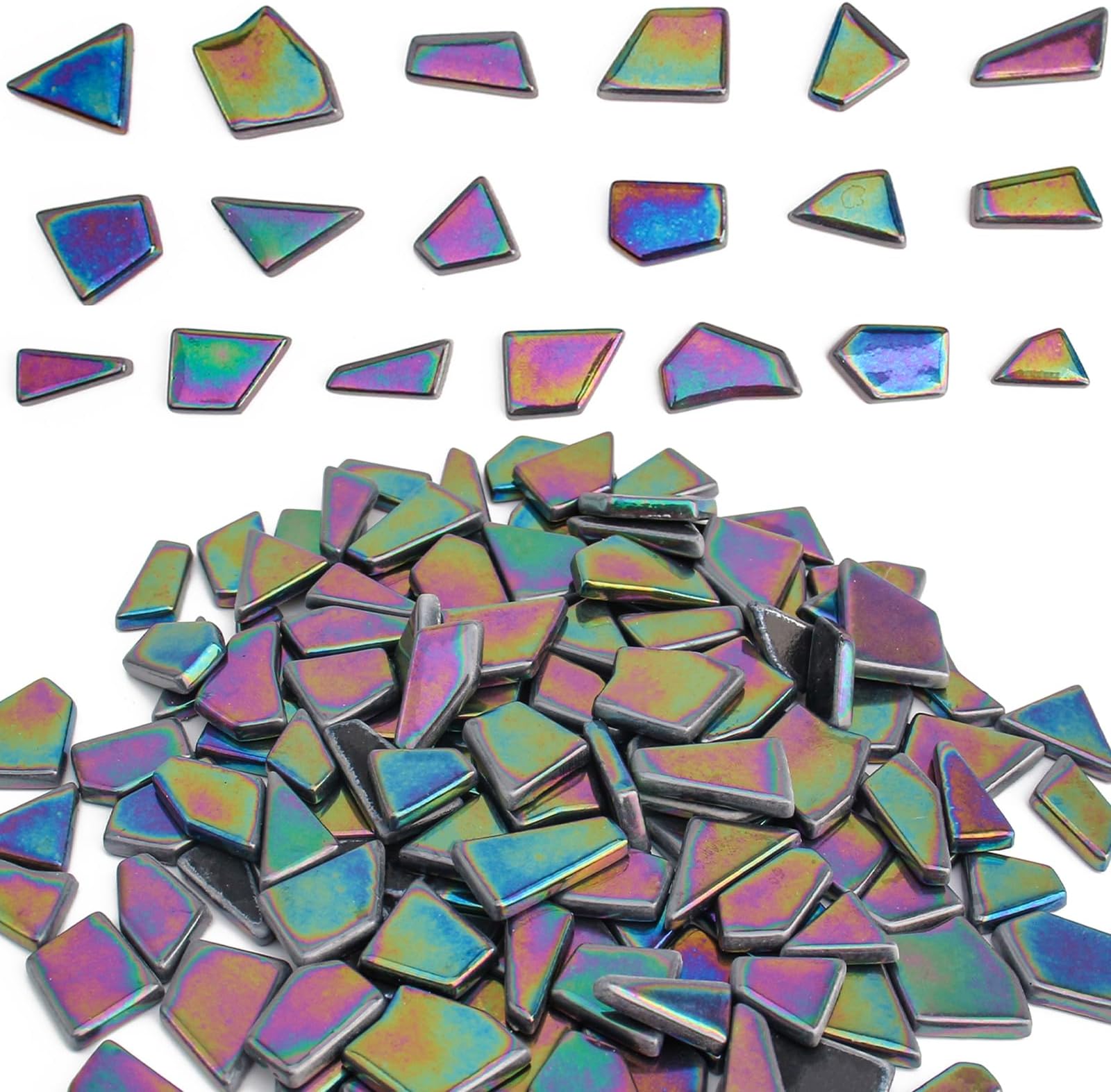 Youway Style Iridescent Glass Mosaic Tiles for Crafts Bulk,200g Black Stained Glass Mosaic Supplies,Broken Mosaic Pieces for Garden Kit Crafts,DIY Mosaic Art Decor