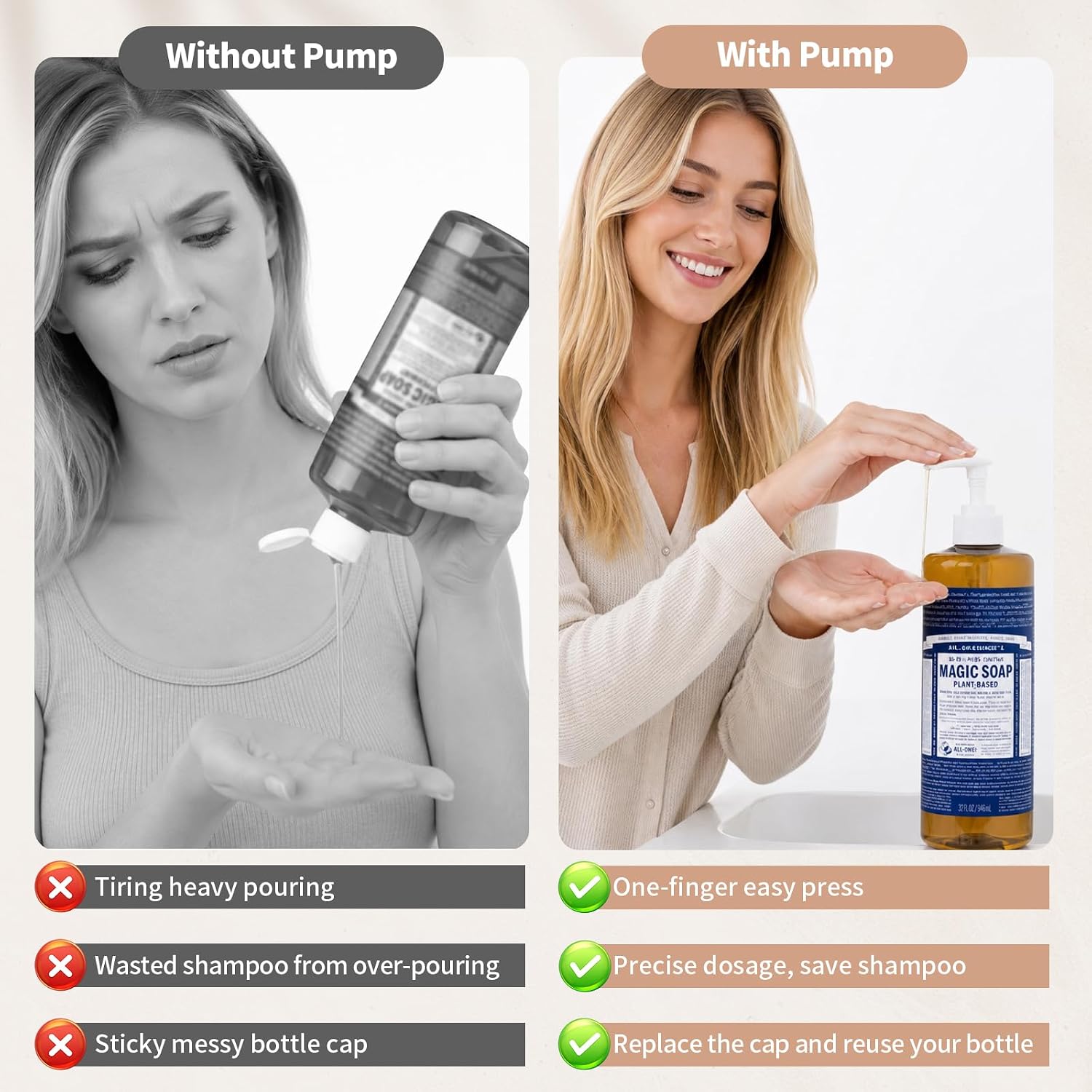 3 Pack Dispenser Pump Compatible with Dr. Bronner 32 Oz Pure Castile Soap
