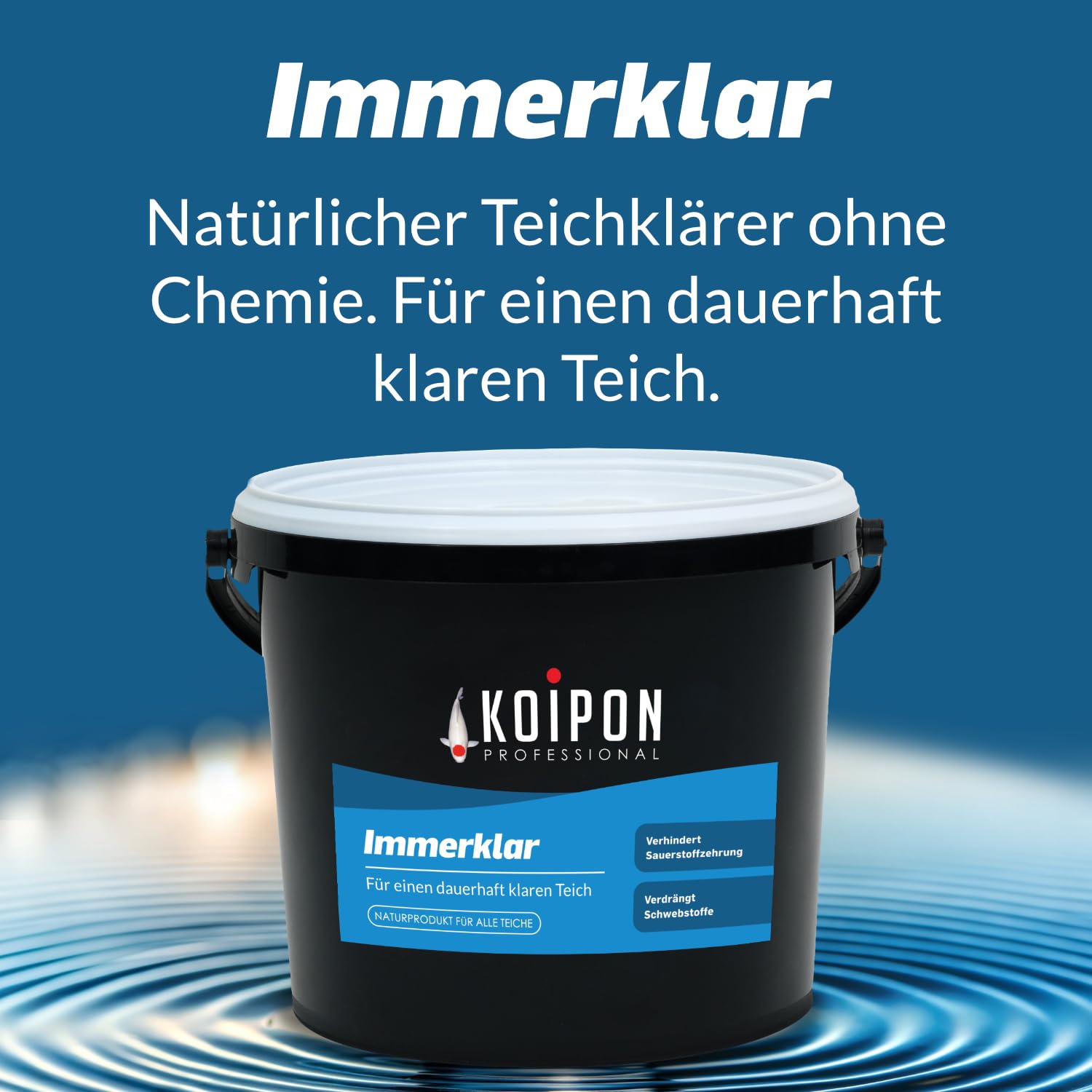 KOIPON Immerklar 1 kg, Natürlicher Teichwasseraufbereiter für dauerhaft klares Teichwasser, Gegen Schwebealgen und trübes Wasser im Gartenteich