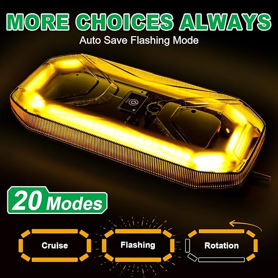 Agrieyes W230B w/APP Control Amber Beacon Light, Base Strobe Light | Rechargeable, IP67 Waterproof, Warning/Strobe Flashing, Smoked Lens, for Truck, Plow, Trailer, Construction, ATV
