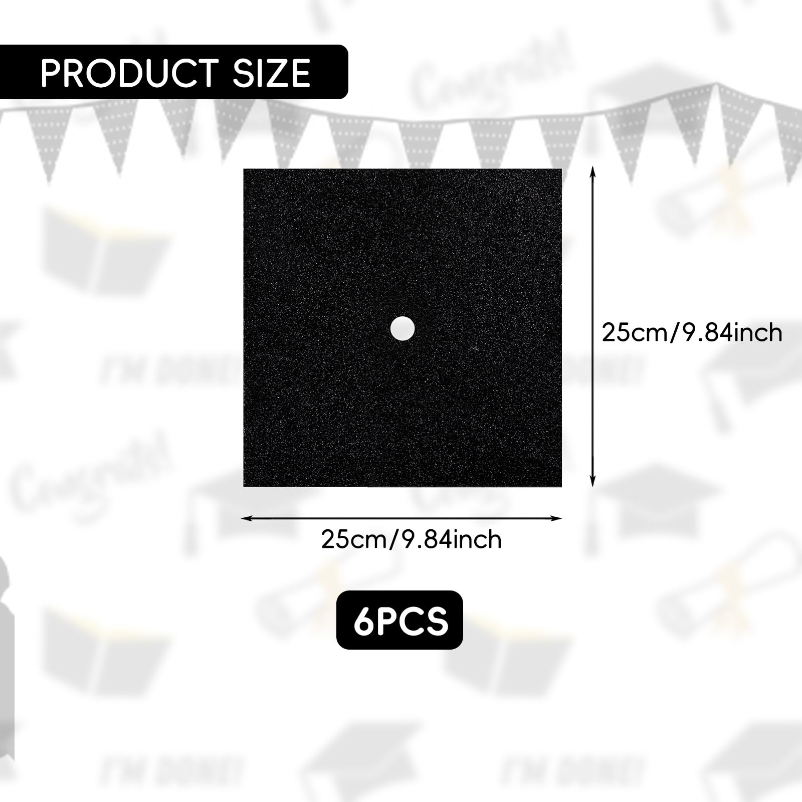 6 Sheets Graduation Cap Decoration Blank Grad Cap Topper Self-Adhesive Glitter Grad Hat Topper Cover Decor for 2026 DIY Graduation Cap Decoration, Black — view 2