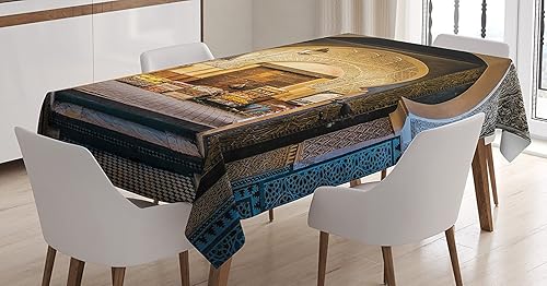 Ambesonne Mantel marroquí, típico marroquí de puerta a la antigua medina mediterránea, arco histórico mediterráneo, mantel rectangular para Azul