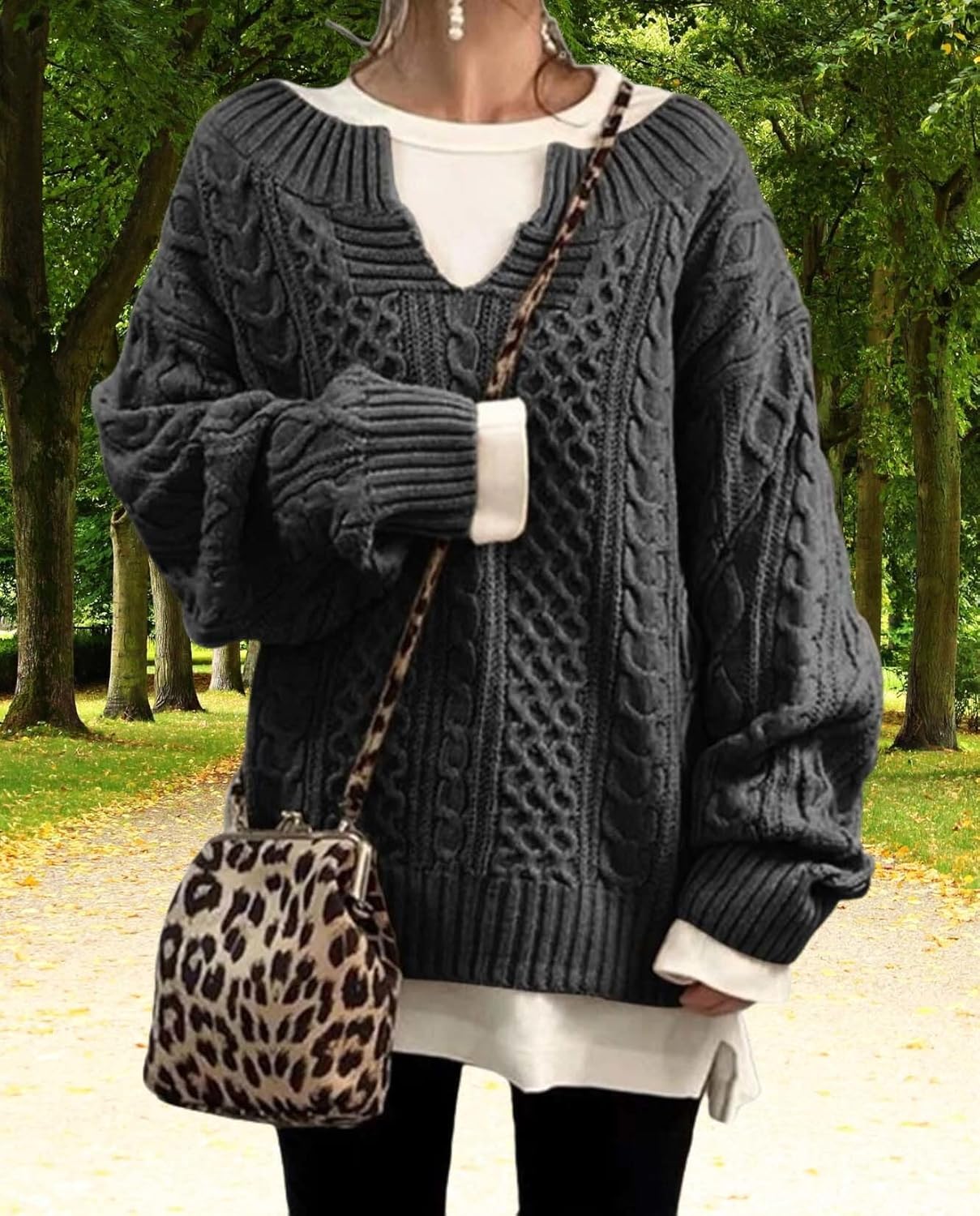 Womens Winter Chunky V Neck Long Sleeve Loose Knit Pullover Sweater Fashion Knit Casual Knit Sweater - Image 2