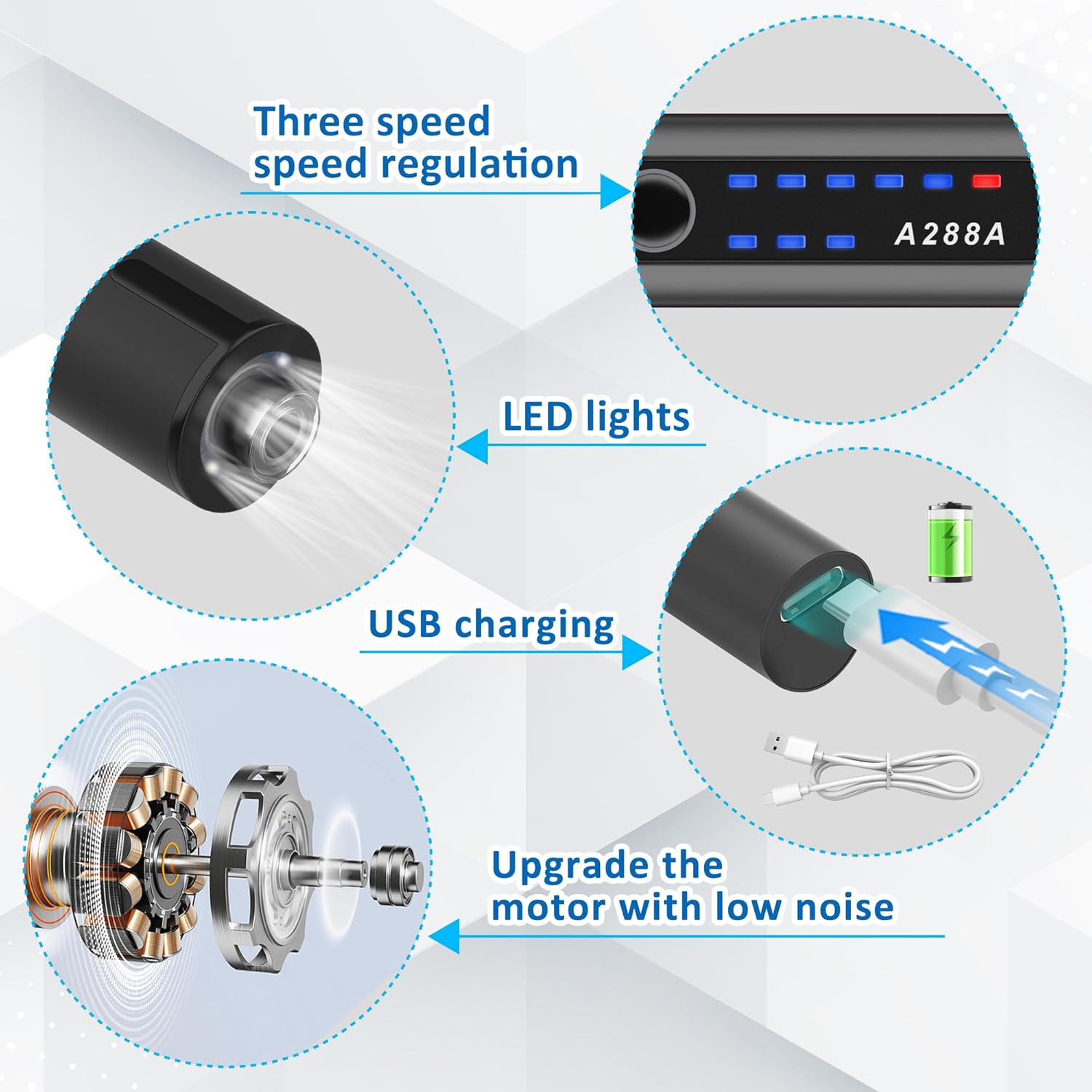 Electric Engraving Pen with LED Light, 3 Speeds Mini DIY Etching Tool,USB-C Rechargeable Electric Engraver Tool with 44 Bits,Cordless Engraving Pen for Metal, Wood, Glass and Plastic,Black