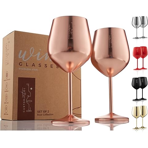 Gusto Nostro Stainless Steel Wine Glass - 18 oz - Unbreakable Rose Gold Wine Glasses for Travel, Camping and Pool - Fancy, Unique and Cool Portable Metal Wine Glass for Outdoor, Picnics (Set of 2)