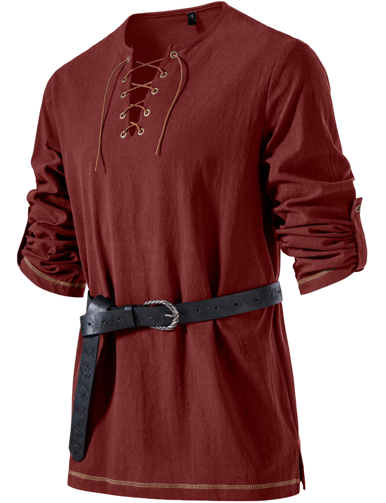 JEMITOP Mens Pure Cotton Vintage Shirt Renaissance Costume Without Belt