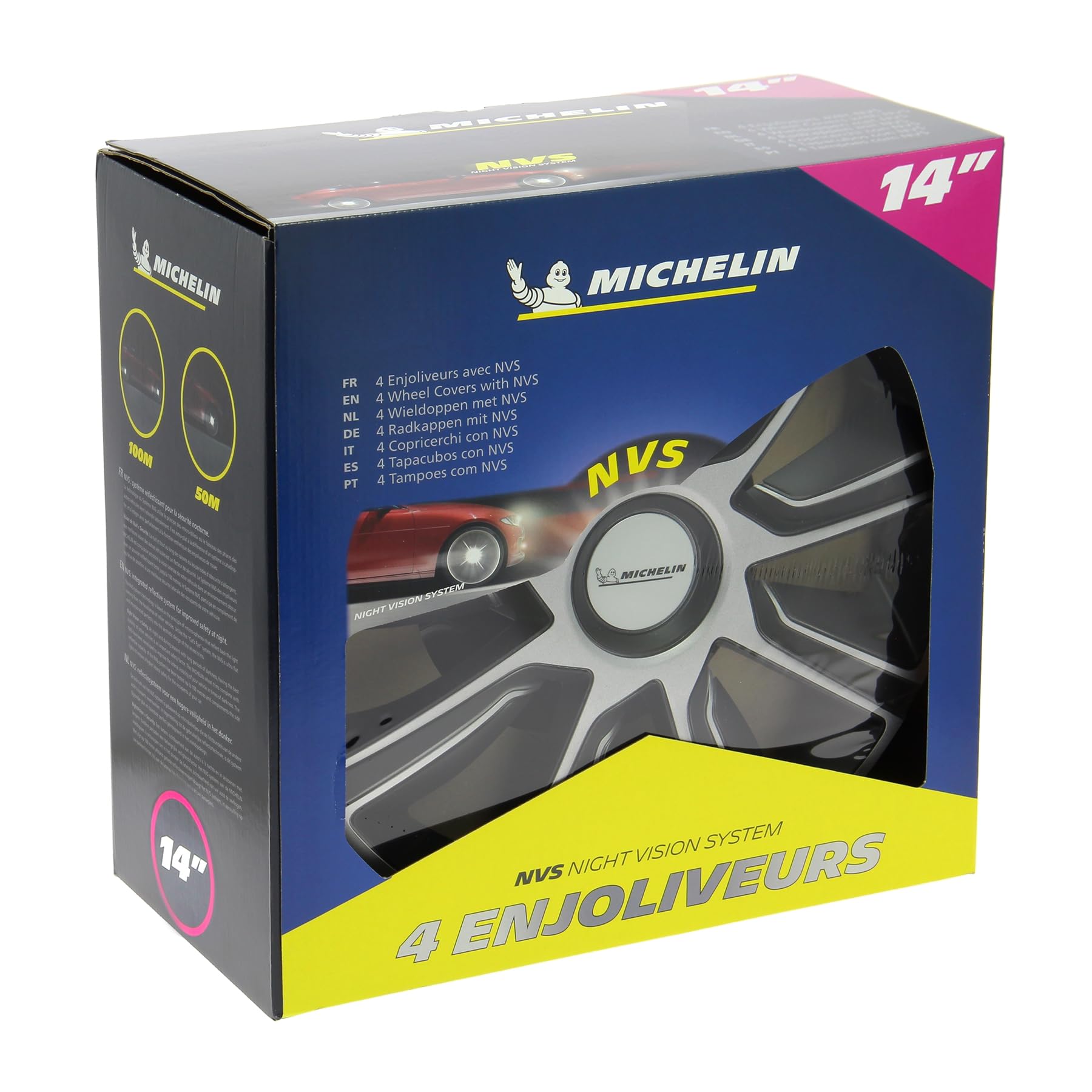 MICHELIN 009113 4 Tapacubos de Coche, NVS 49 Bicolor Negro y Gris Metalizado, 14 Pulgadas