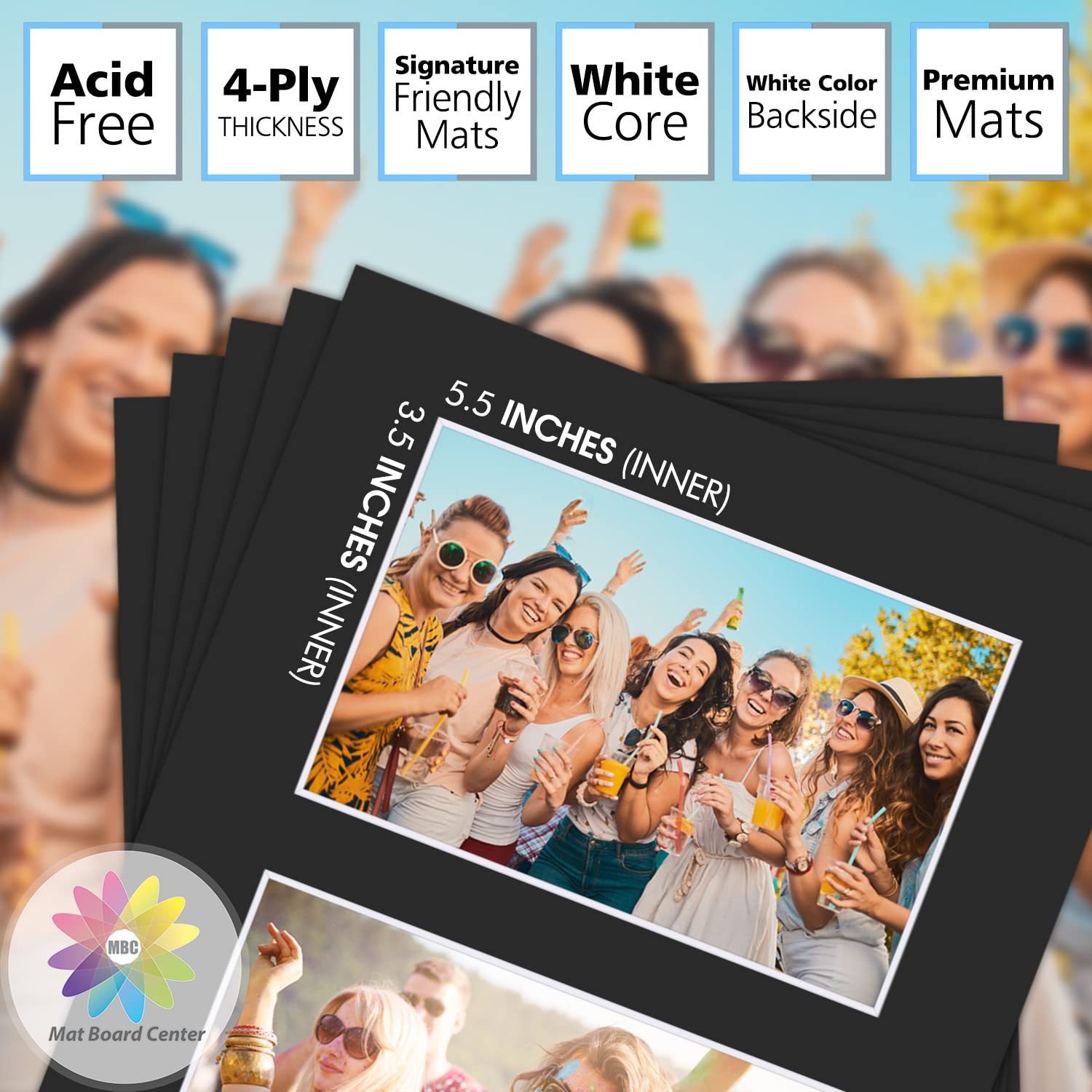 Mat Board Center, Pack of 10, Photo Picture Mats - Acid Free, 4-ply  Thickness, White Core - for Pictures, Photos, Framing (8x10 for 2-4x6 Mixed  Color)