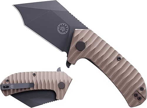 Off-Grid Knives - Cuchillo plegable Raptor EDC con acero D2 gris pulido, Coyote Tan G10, rodamientos, transporte profundo a izquierda y derecha,