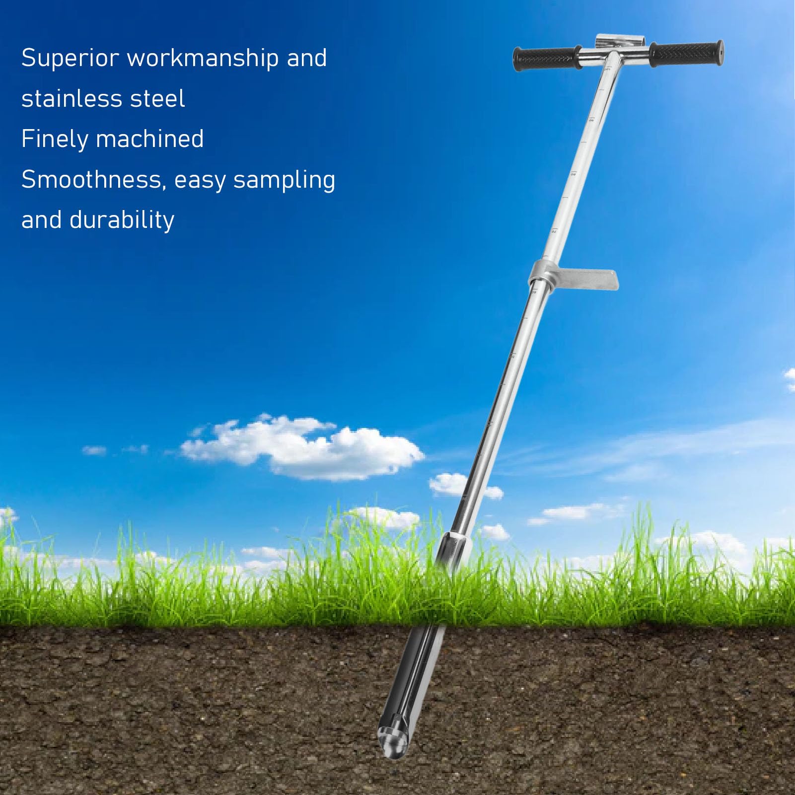 Sonda do Pobierania Próbek Gleby ze Stali Nierdzewnej, 1 M, 38 mm, Wiertło Gruntowe do Ogrodów, Farm i Trawników