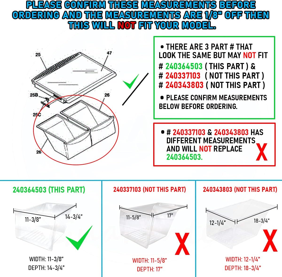 UPGRADED Lifetime Appliance 240364503 Meat Pan Crisper Bin Compatible with Frigidaire Refrigerator