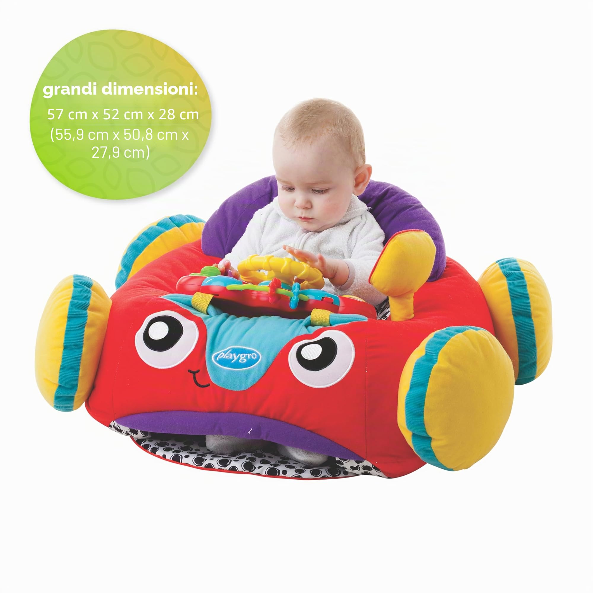 Playgro Auto In Peluche, in poliestere, Con Volante, Musica Ed Effetti Luminosi, Multicolore, 62 X 53 Cm, 40191