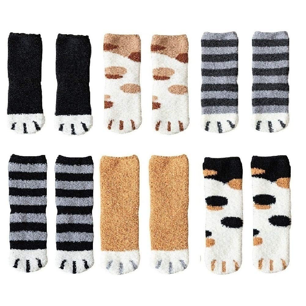 FIEIJ4 Pairs Winter Cat Claws Cute Thick Warm Sleep Floor Socks,Cat Paw Slipper Socks for Girls,Women, #5, M