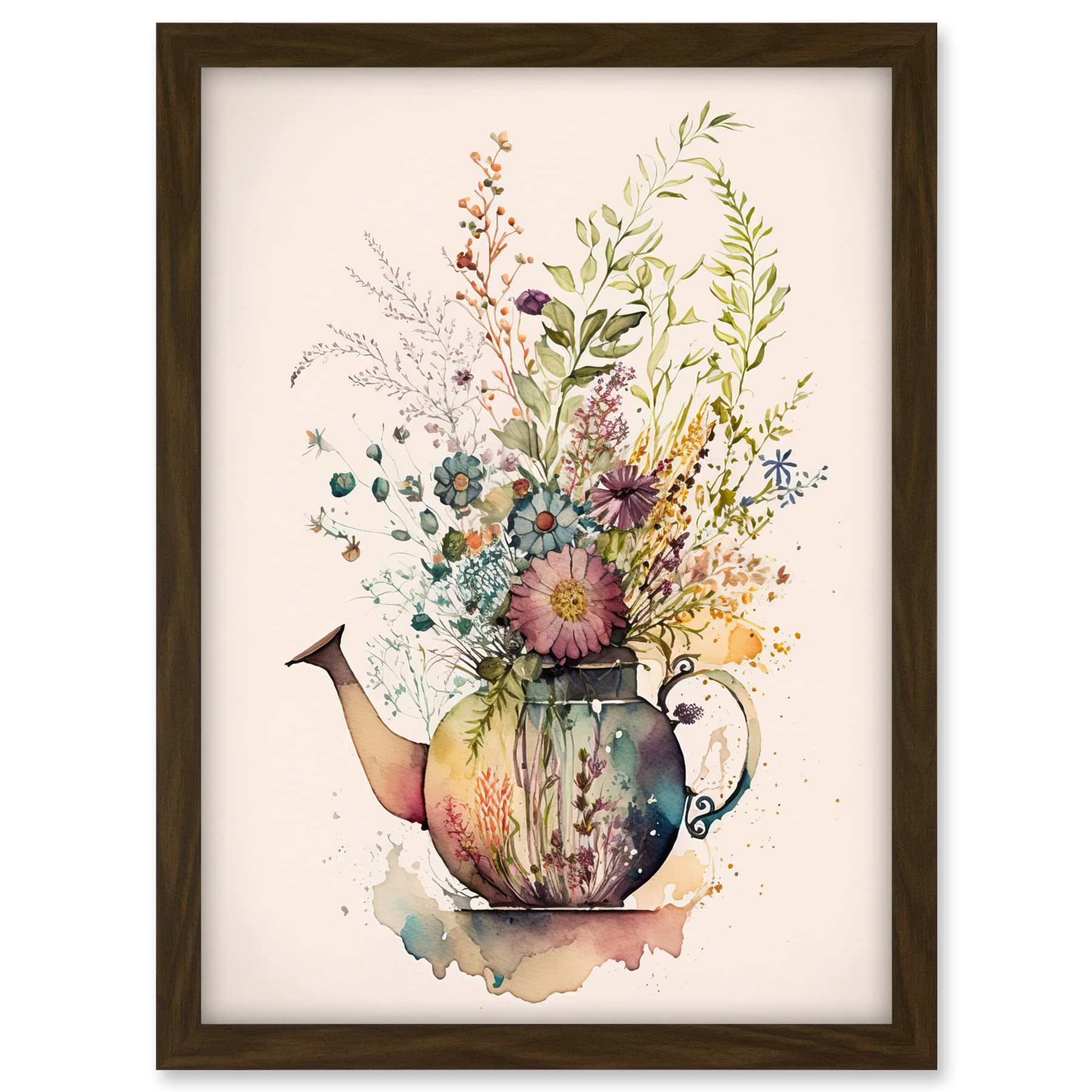Artery8 Wildflower Floral Spring Bouquet in a Teapot Vase Artwork Framed A3 Wall Art Print