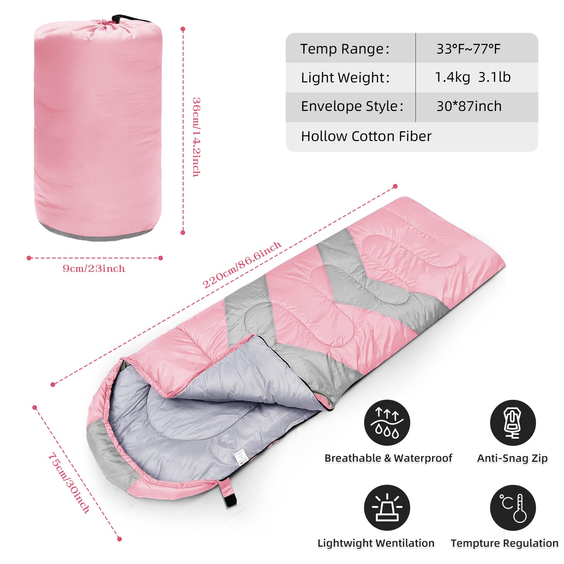 Zusentee Sacco a Pelo Estivo Invernale per Adulti e Bambini, Sacci a Pelo 4 Stagioni in Resistenti Impermeabile Ultraleggero e Compatto, Portatile Busta Rettangolare per Campeggio