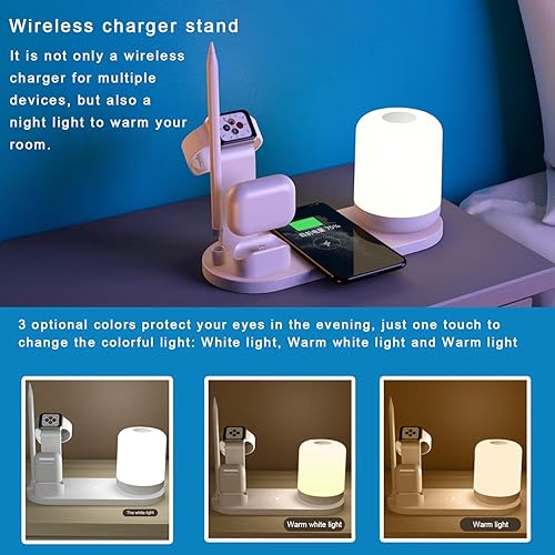 Miniatura 4 de Wireless Charger with Night lamp, QI-Certified Wireless Charging StationDock for Apple AirpodsiWatchPenciliPhoneGalaxy Series. Compatible with All