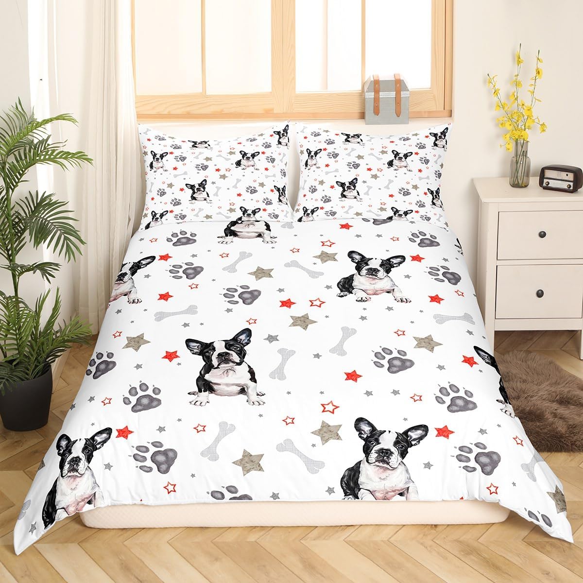 Feelyou French Bulldog Comforter Cover Cute Dog Printed Bedding Set 3D Animal Theme Duvet Cover for Kids Boys Girls Dog Lovers Bedroom Decor Pet Pattern Room Decor Bedclothes King Size (No Comforter)